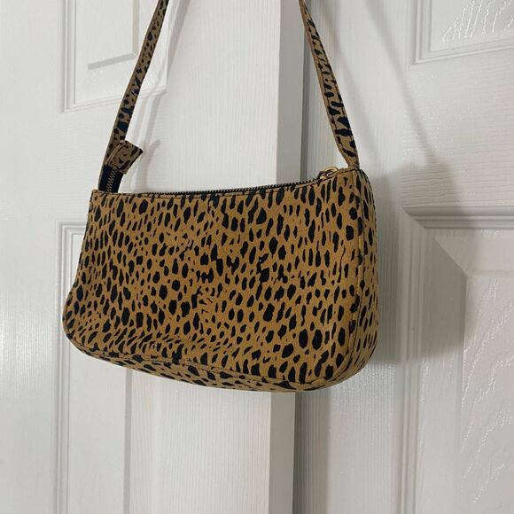 Brandy Melville Y2K Genuine Leather Cheetah Leopard Tan Black Mini Shoulder Bag - Picture 4 of 7
